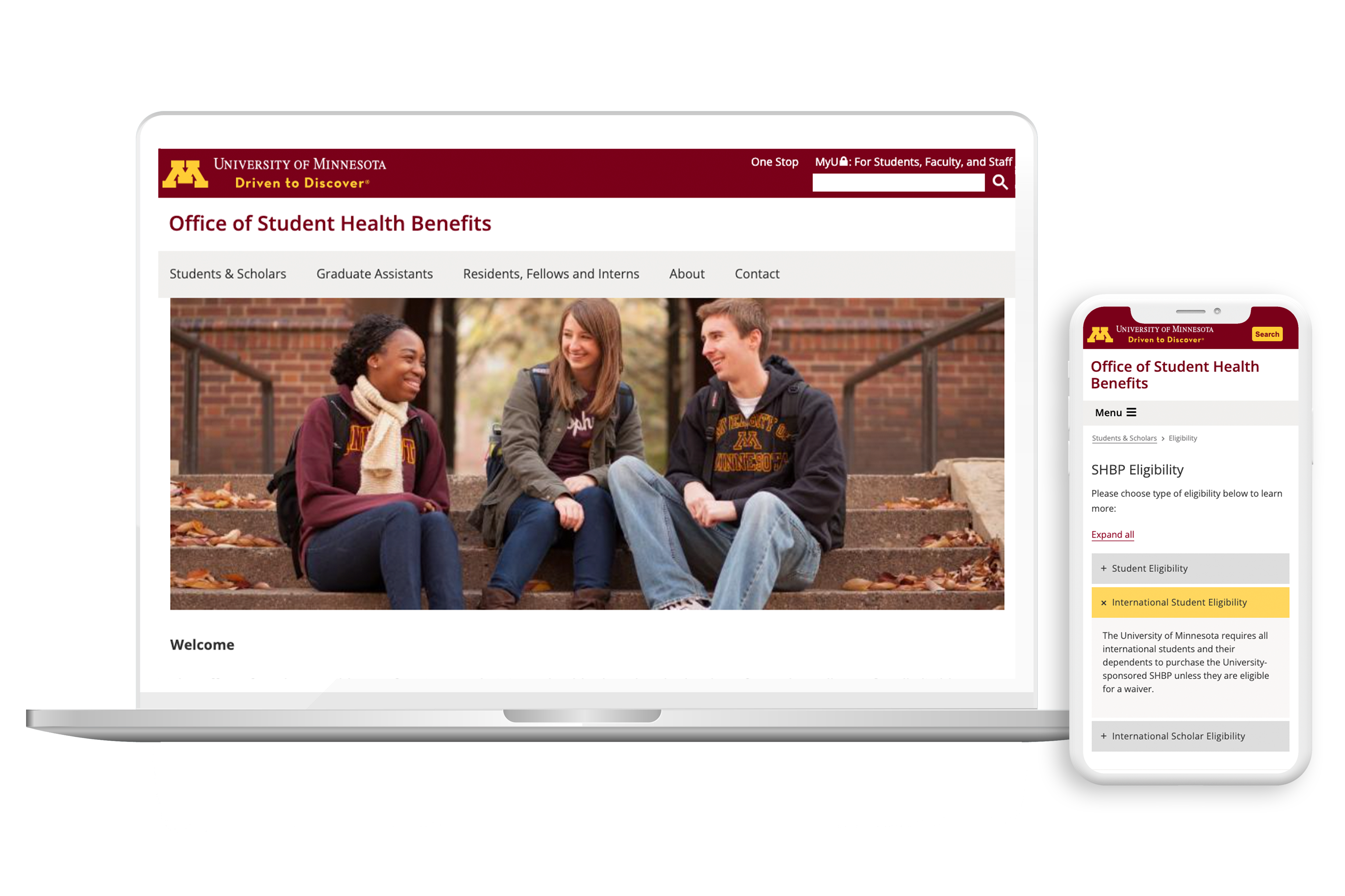 University of Minnesota Office of Student Health Benefits Website Drupal CMS